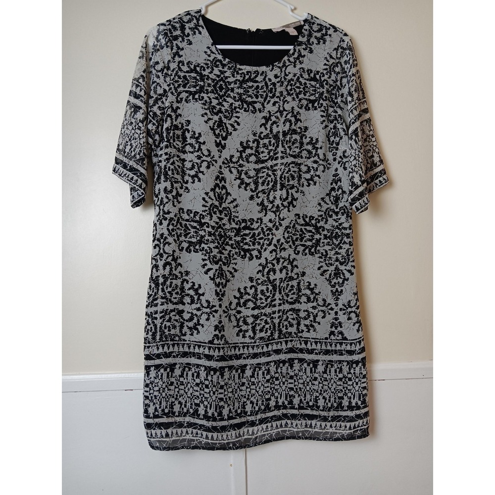 Forever 21 Dress Womens Small Black‎ Floral Chiffon Shift Short Half Sleeve